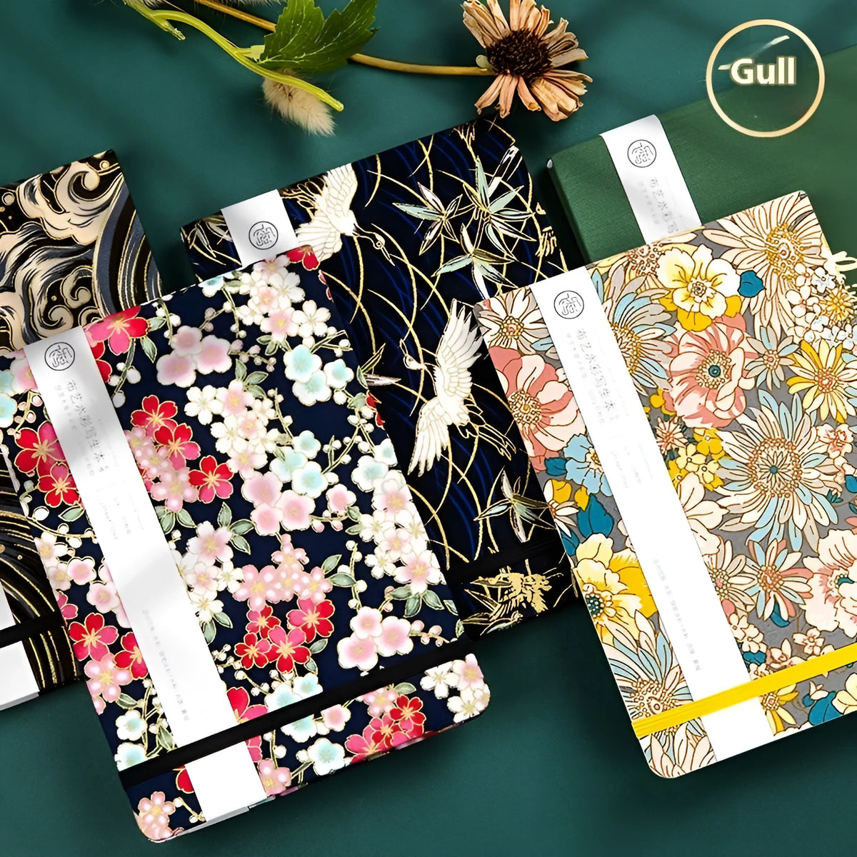 Feiluniao fabric watercolour sketchbook open showing a detailed hand-painted design on paper.
