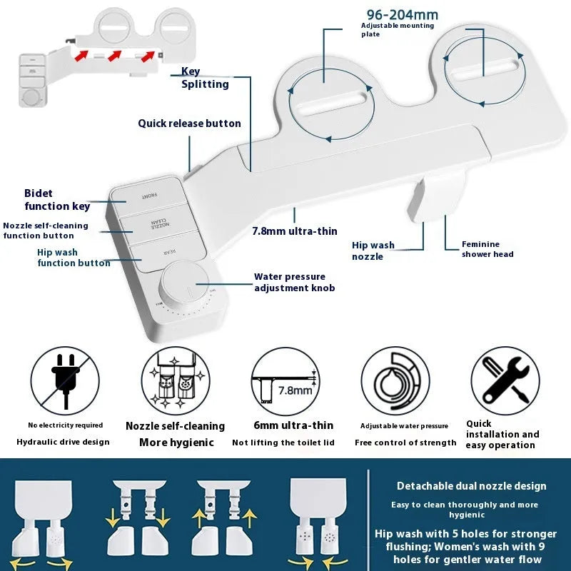 KB06 pure white manual wash butt-lifting tool with button control and multiple plumbing connectors.