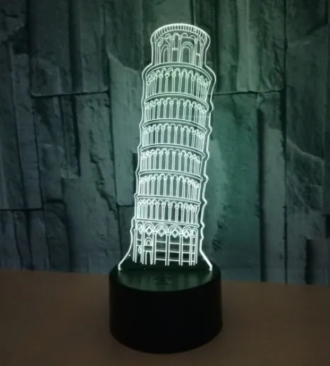 Leaning Tower of Pisa 3D acrylic nightlight with colour-changing LED base and remote control.