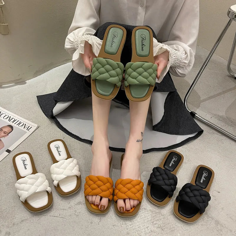 Women's casual PVC beach sandals with a thick non-slip sole, shown in white, green, orange, or black.