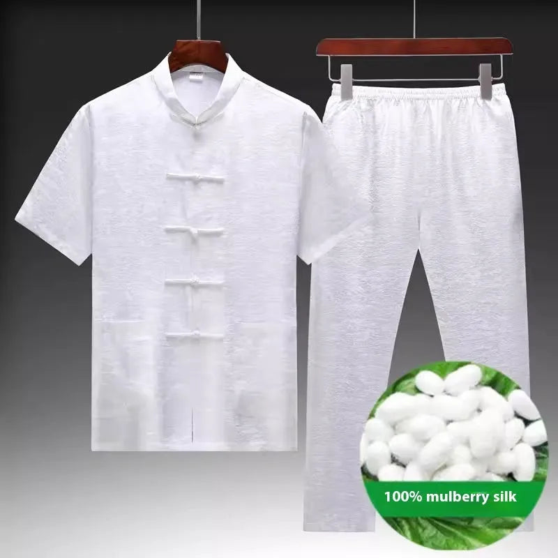 Men's Chinese style Tang suit in mulberry silk fabric available in multiple colours and sizes