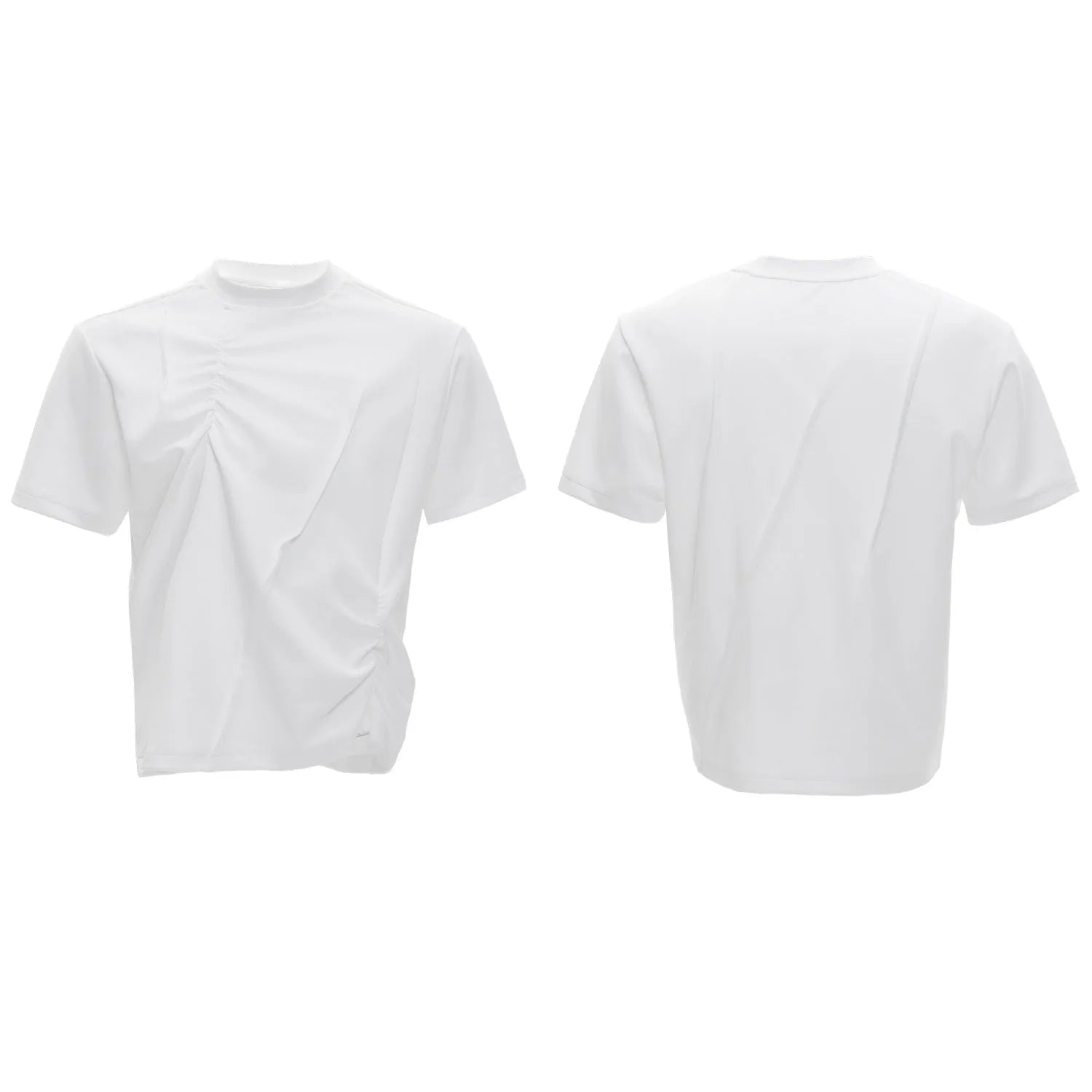 Men's cotton loose fit T-shirt with three-dimensional pleated detail and asymmetric stitching