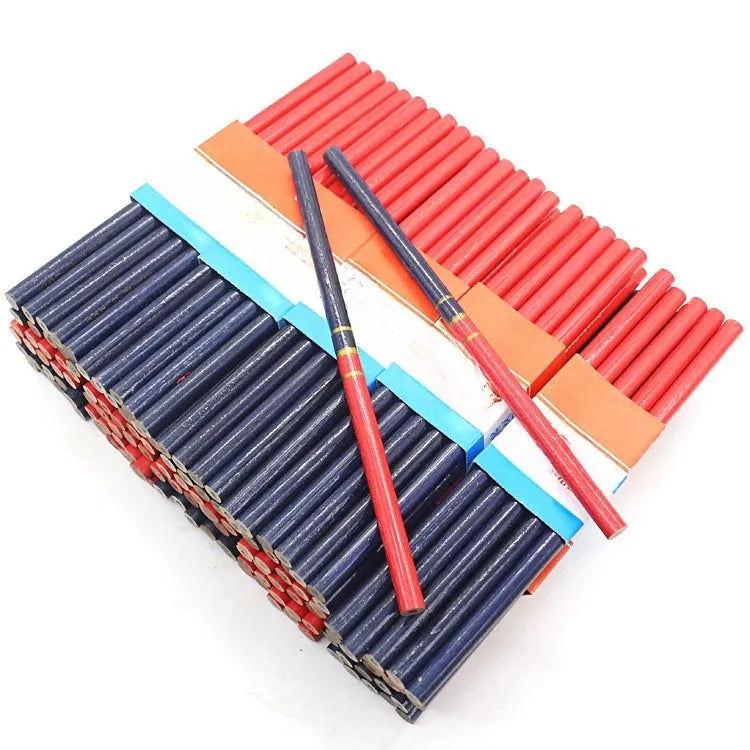 Red and blue two-colour carpenter's pencil in wooden casing, 10-piece pack