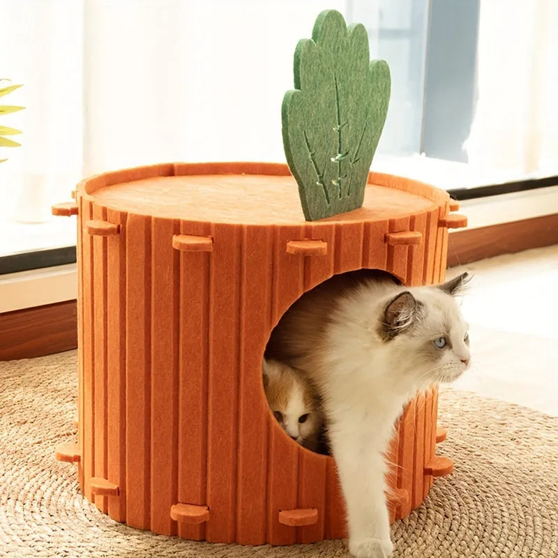 Semi-enclosed felt cat tunnel pet bed in medium and large size options.