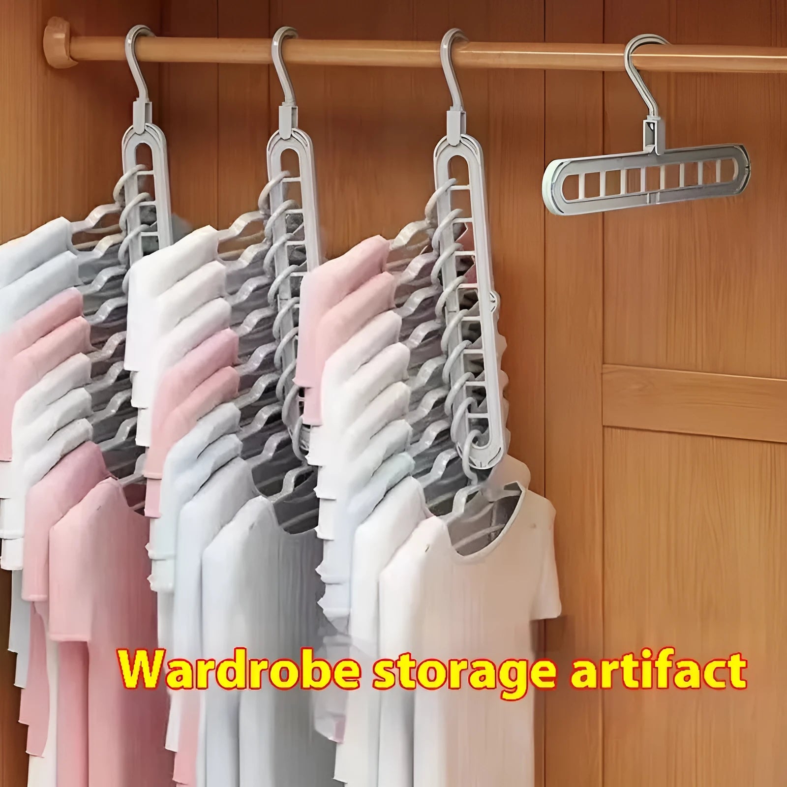 Plastic nine-hole folding trouser hanger in beige, blue, grey, green, or pink colour
