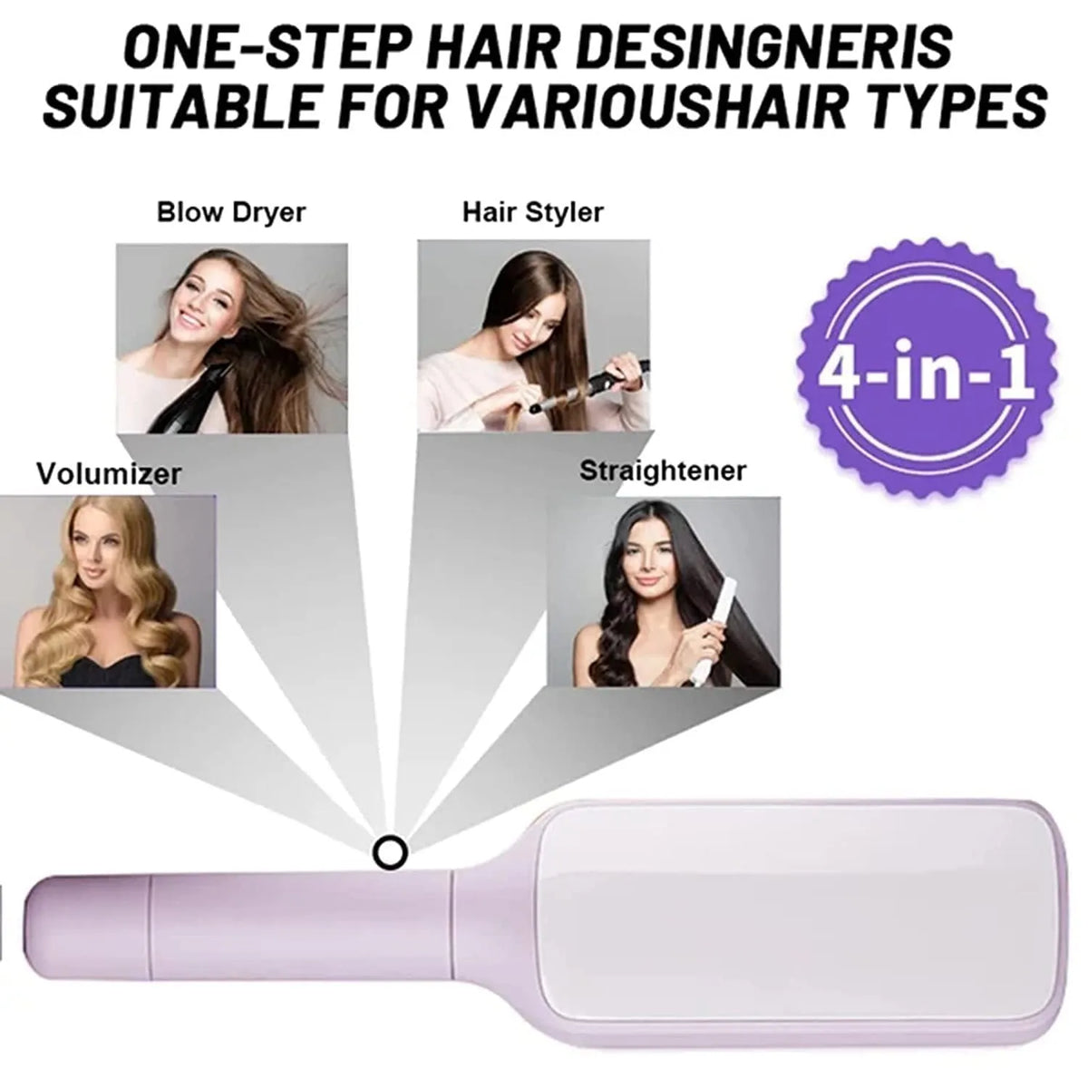 Self-cleaning anti-static massage hair brush with rotating handle in purple colour