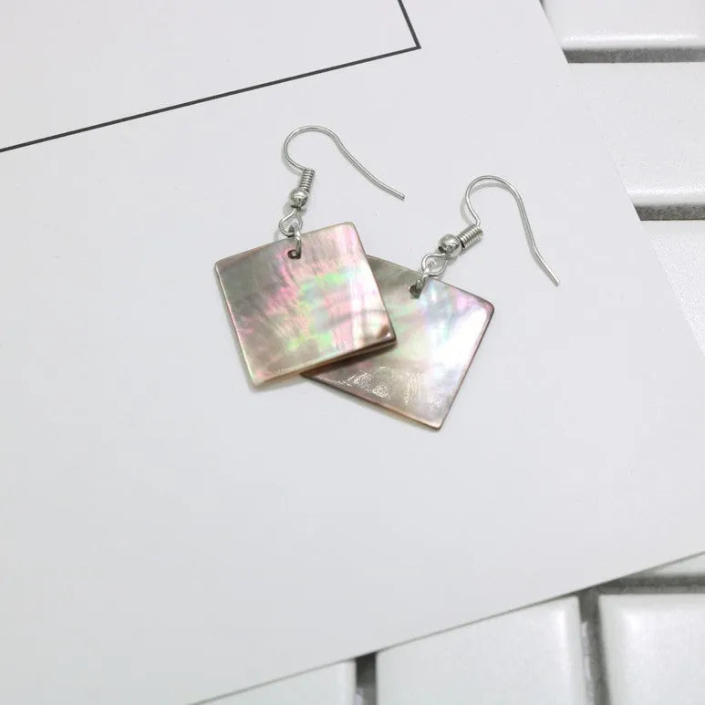 Women's geometric shell earrings with retro styling in square panther or rectangular shell colours
