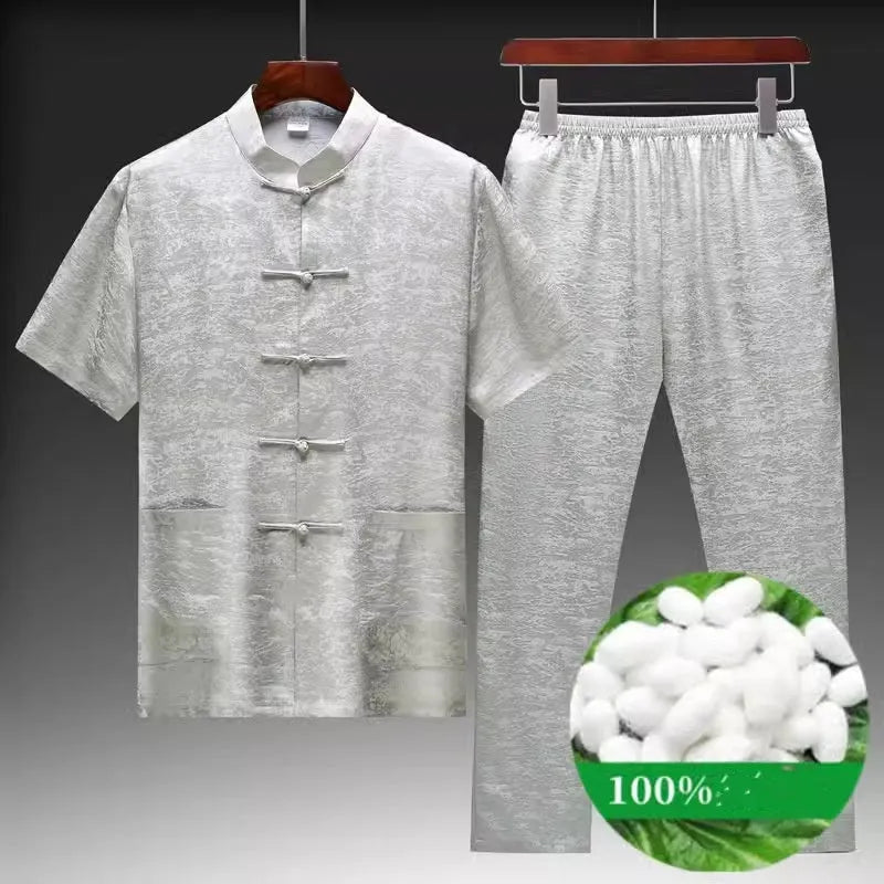 Men's Chinese style Tang suit in mulberry silk fabric available in multiple colours and sizes