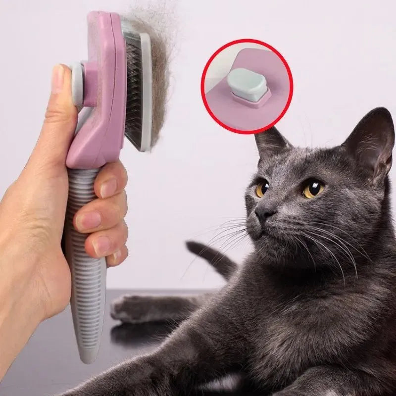 Self-cleaning dog brush for large dogs and cats in blue pink purple