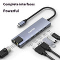 Steam Deck six-port docking station with aluminium casing and 15cm USB-C cable showing HDMI, Ethernet and USB ports
