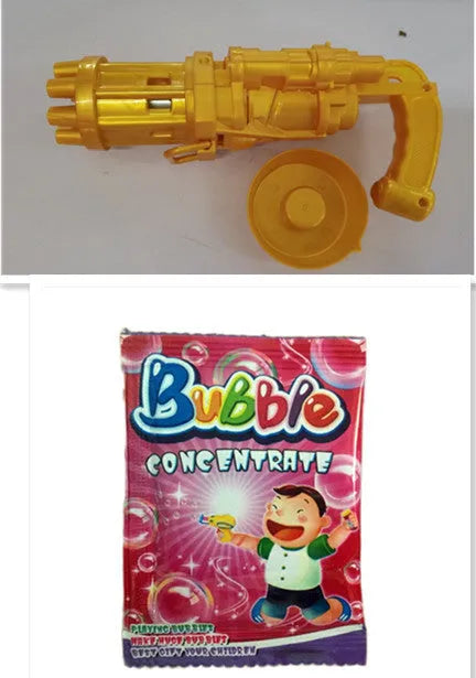 Kids plastic bubble gun toy machine in pink gold or black with 2-in-1 fan function and battery power