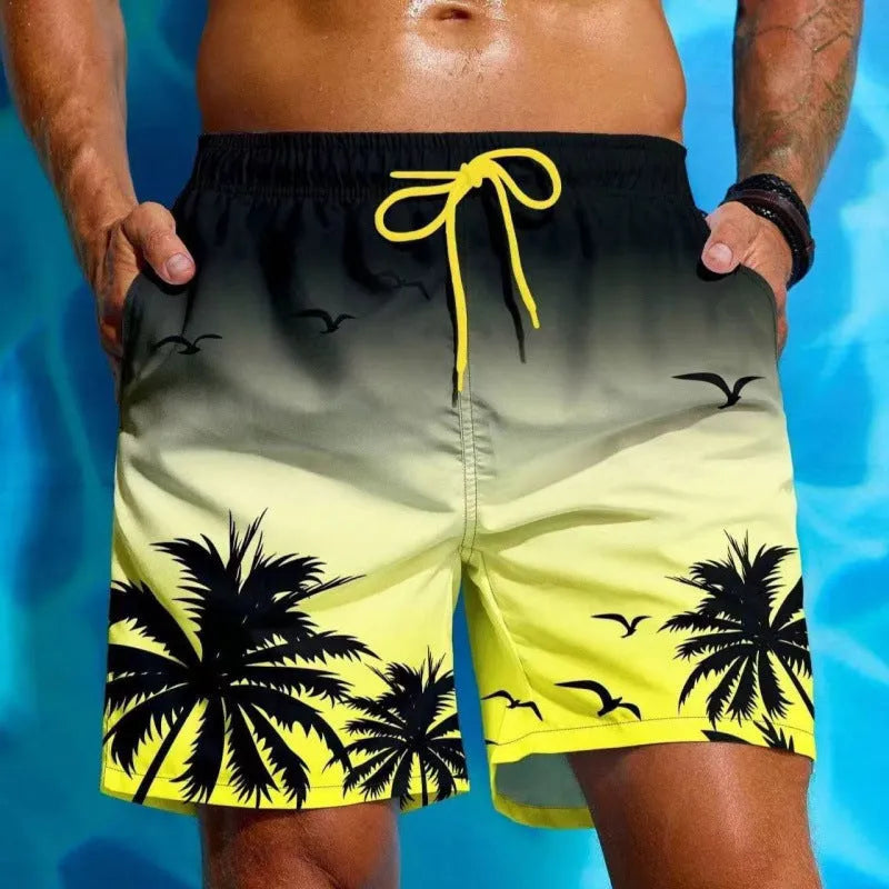 Men's loose fit ethnic style swimming trunks in polyester fibre fabric, shown in colour J001.