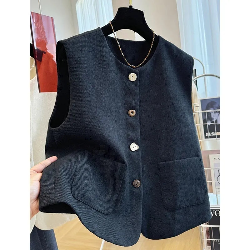 Women's French-style bandage vest in polyester fabric, round neck, sleeveless design