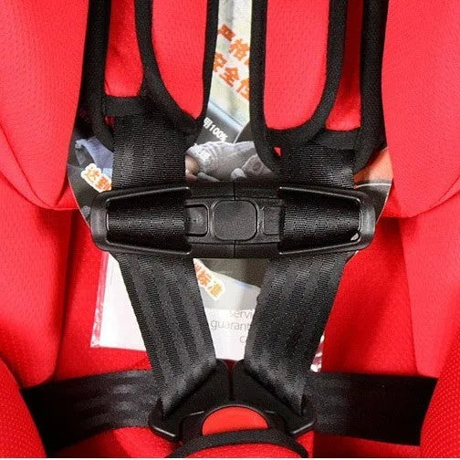 Black nylon seat belt clip for vehicle child safety seats measuring 14.5cm long