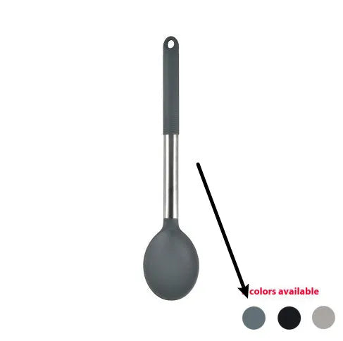 12-piece silicone kitchenware set with rotating storage bucket in black, including spatula, spoons and cooking utensils