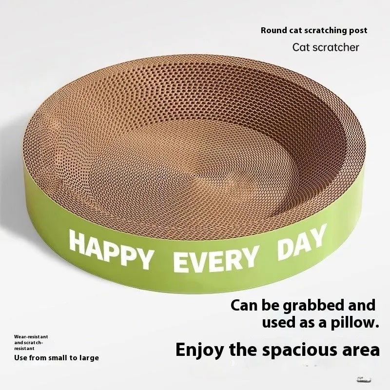 Green round cat scratching board nest with a 50 cm diameter, showing an enclosed bed design.