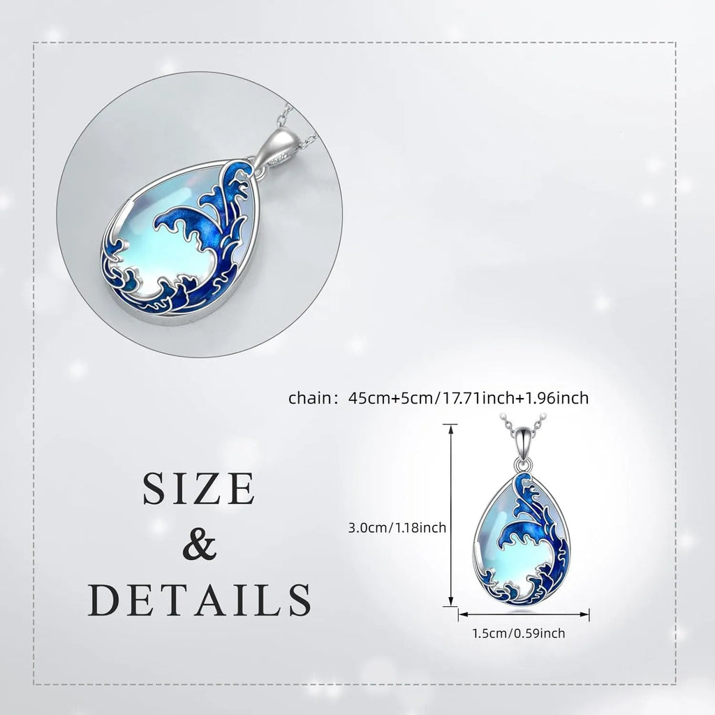 Moonstone blue heart pendant necklace with alloy chain