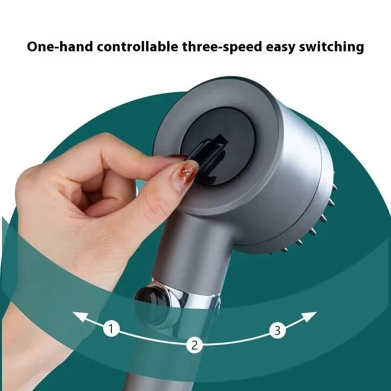 Portable handheld shower head with three adjustment settings on modern simplicity design
