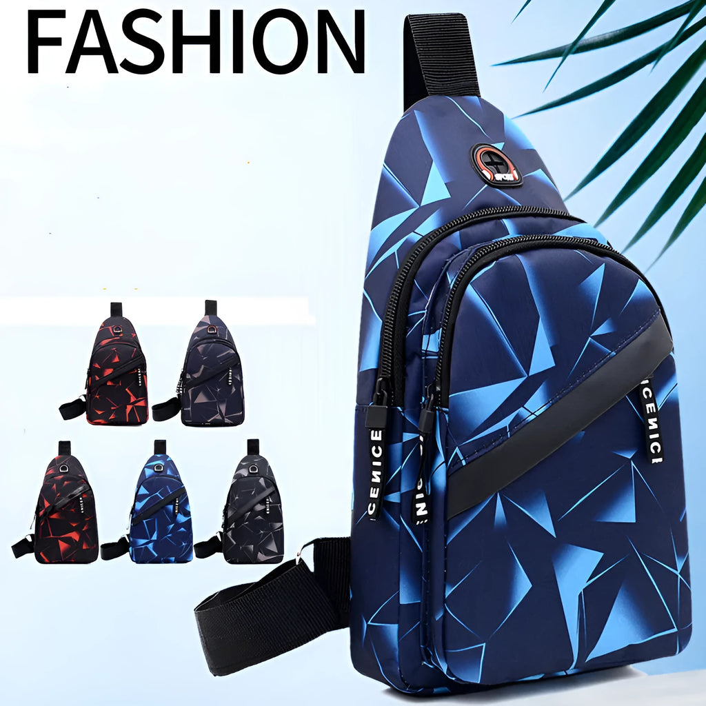 Men's crossbody sling bag with earphone hole in Oxford cloth with zip pockets