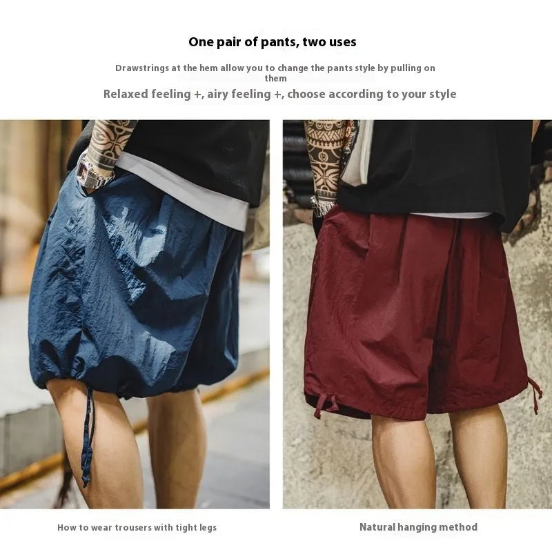 Men's Prussian Blue embroidered nylon beach shorts loose fit summer wear