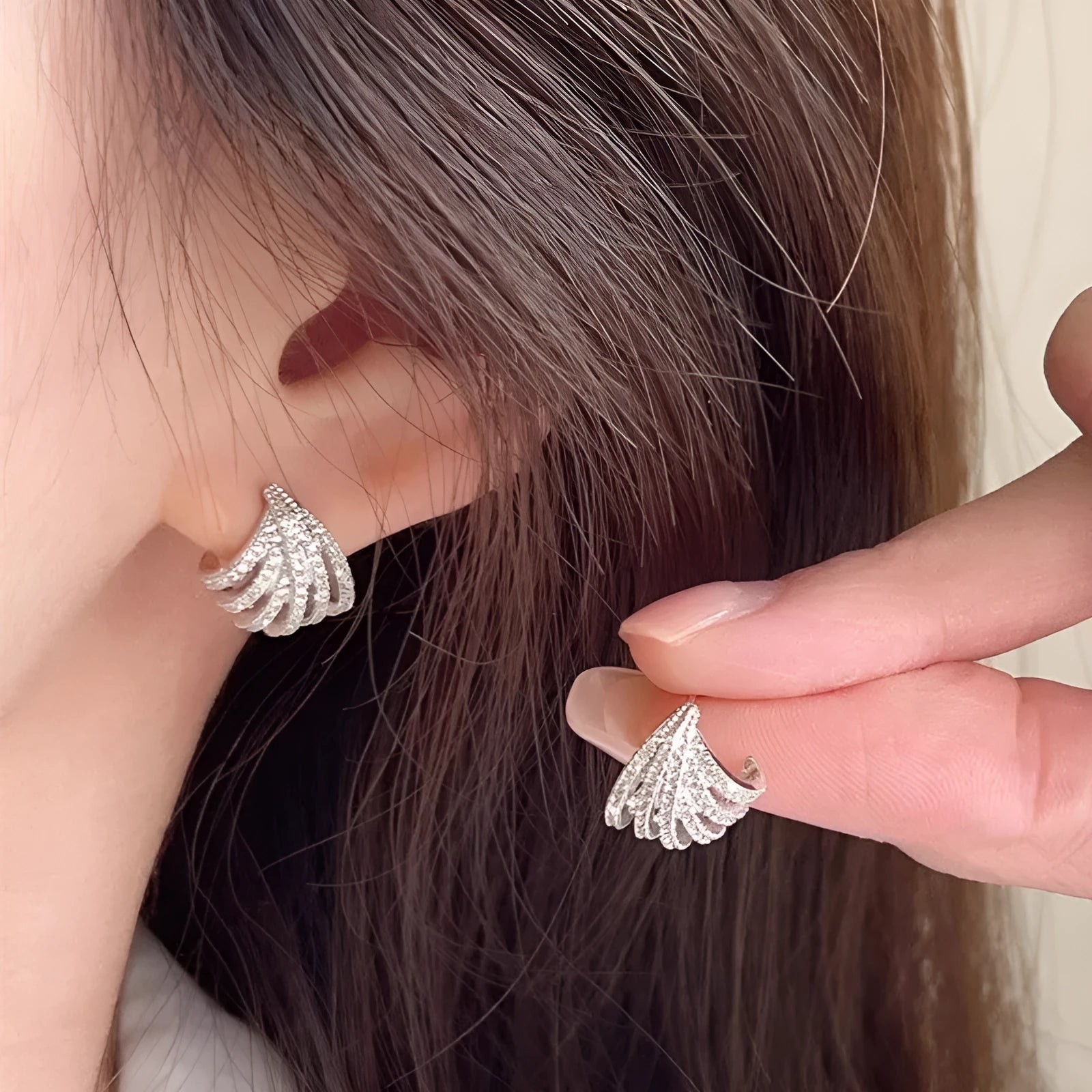 Geometric line design zircon earrings in platinum colour with European-American styling