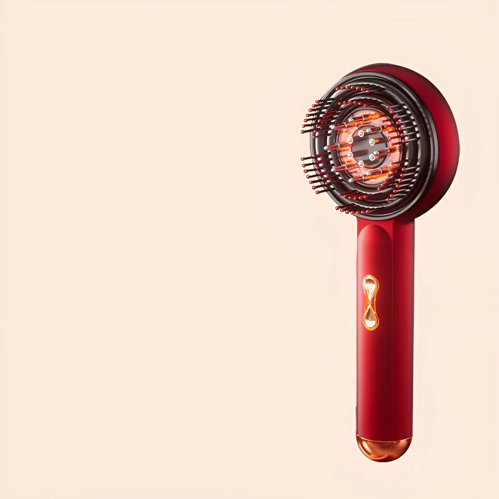 Black or red plastic light therapy massage hair comb with Type-C charging port