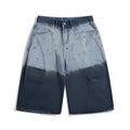 Blue tie-dye gradient cropped jeans with loose fit and mid waist design