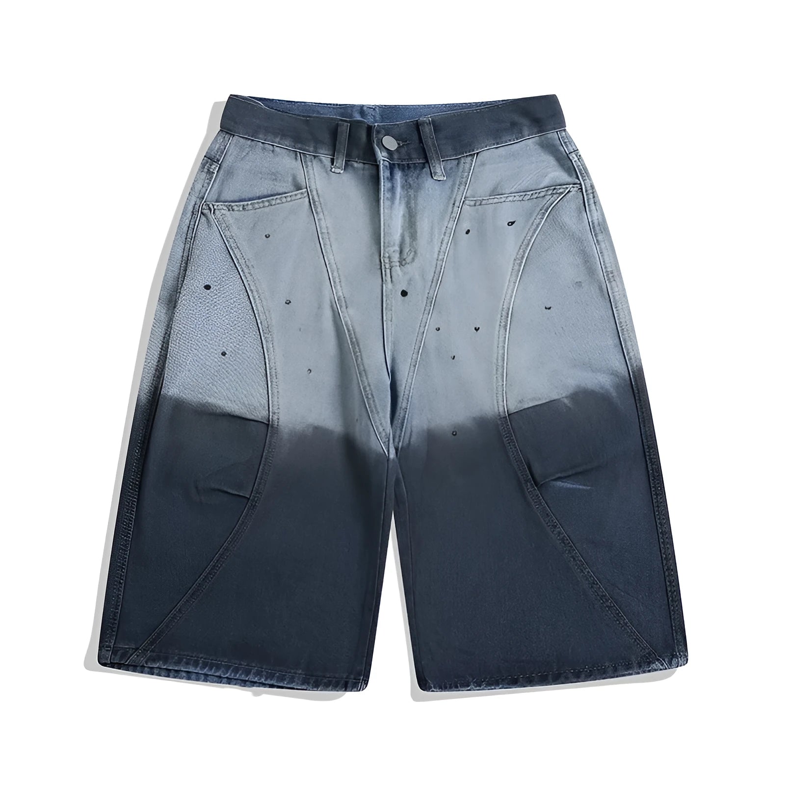 Blue tie-dye gradient cropped jeans with loose fit and mid waist design