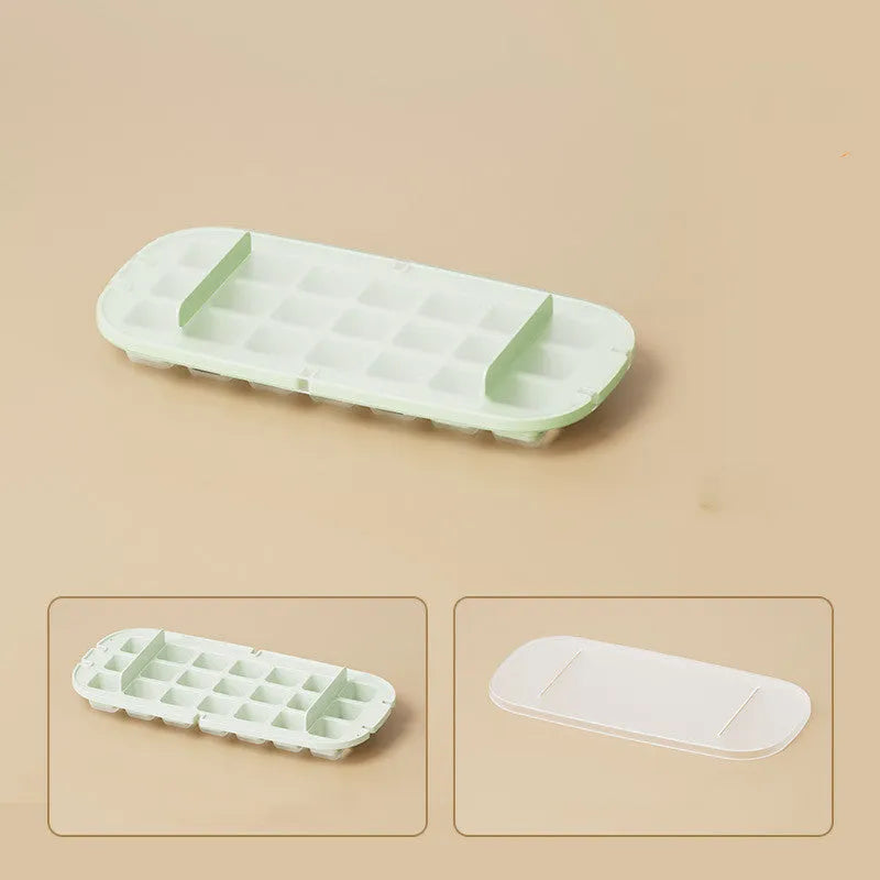 High capacity food grade ice cube tray in blue with integrated ice shovel storage slot