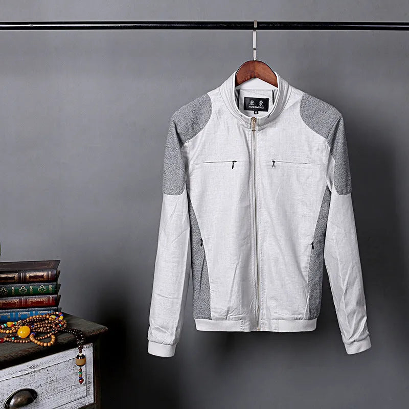 Men's thin cotton jacket in blue, regular fit, shown on a model for leisure wear.