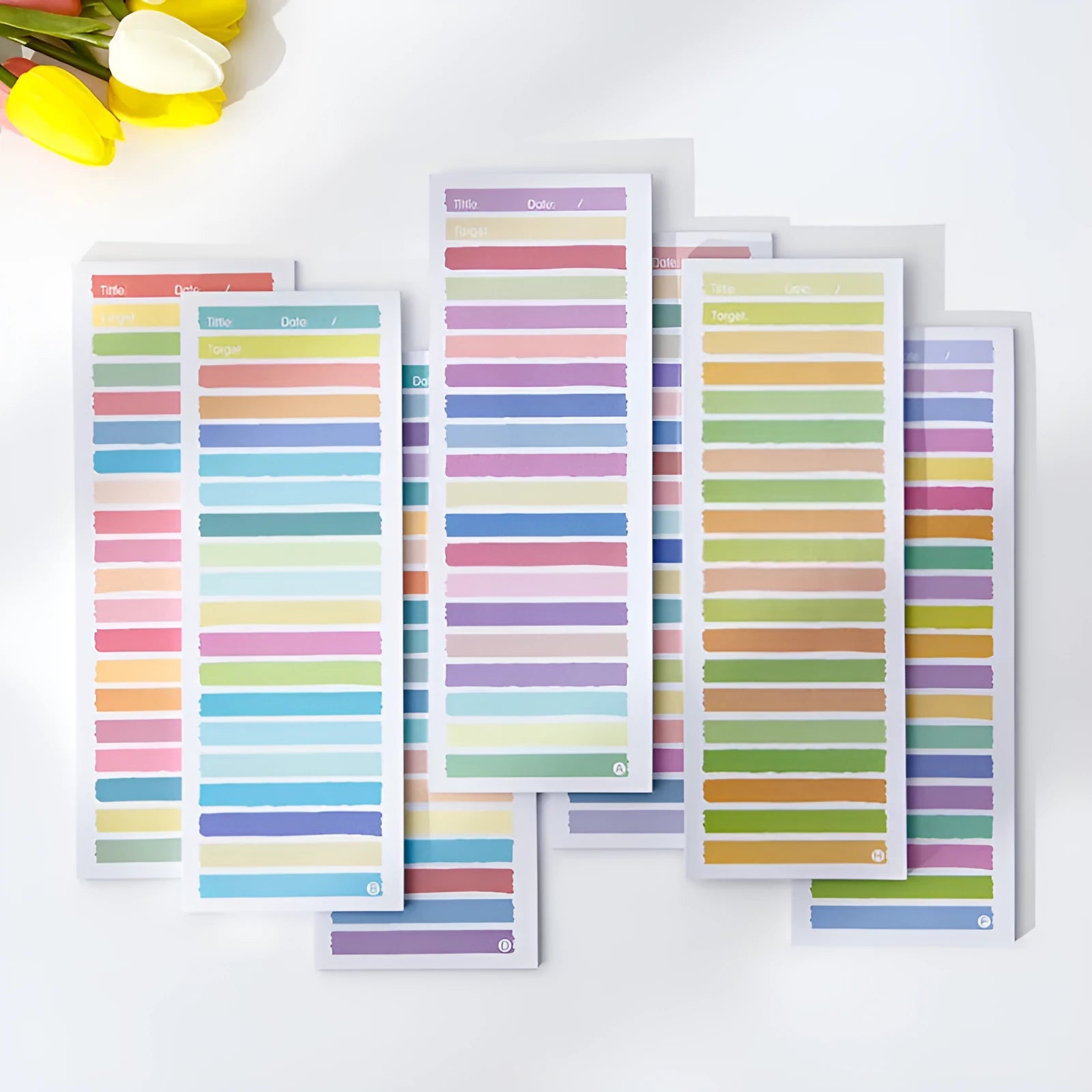 Colourful cartoon sticky note pad in plastic storage box, size 90mm by 248mm