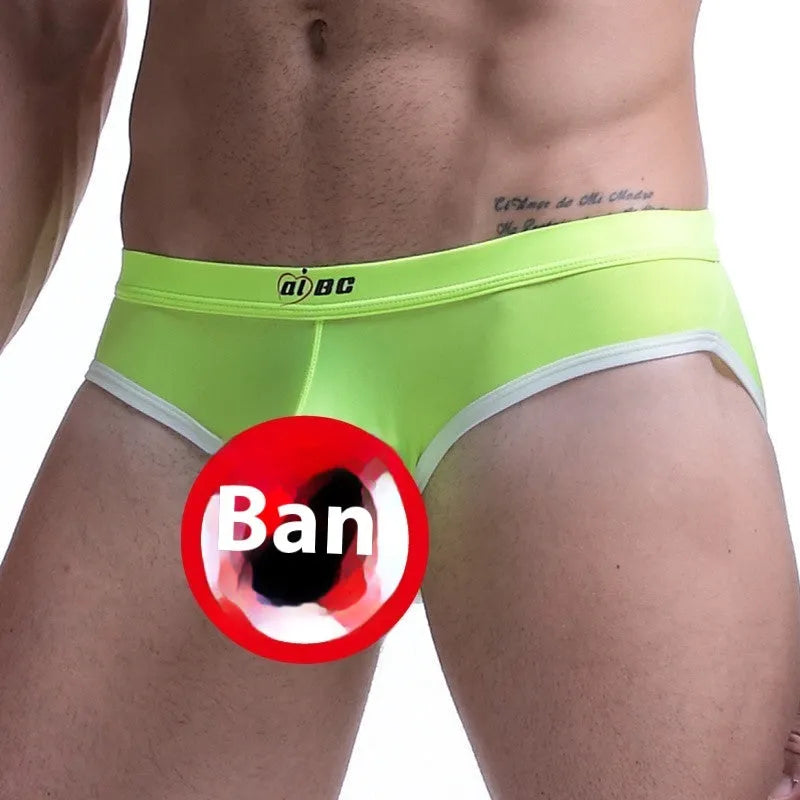 Men's ice silk bazooka briefs in multiple colours, showing mid waist briefs style with bullet separation design.