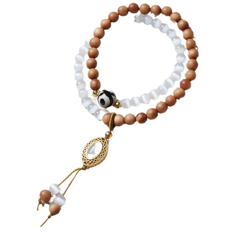 Sandalwood opal double ring bracelet with polished Tibetan beads and retro styling