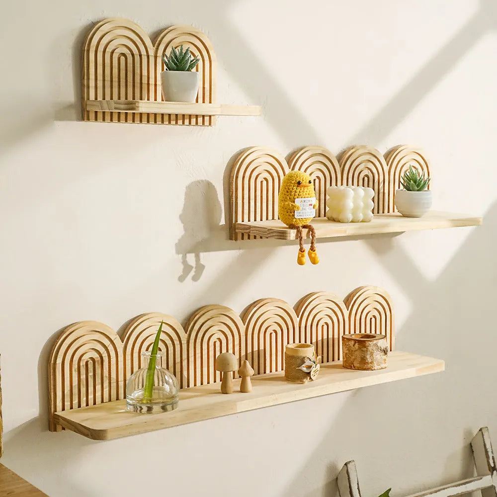 Solid wood wall-mounted flower pot storage rack with multiple tier options for plant display