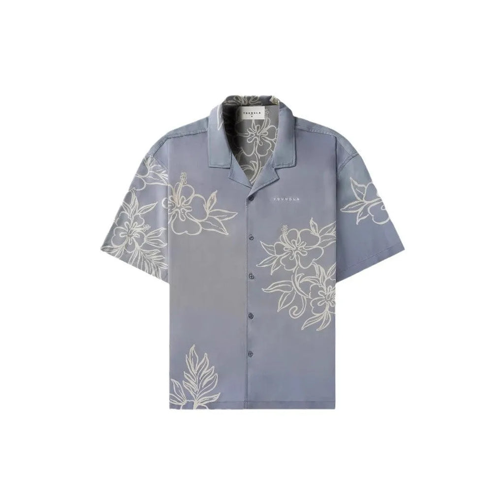 Men's loose fit printed short sleeve top in cardigan style with floral pattern