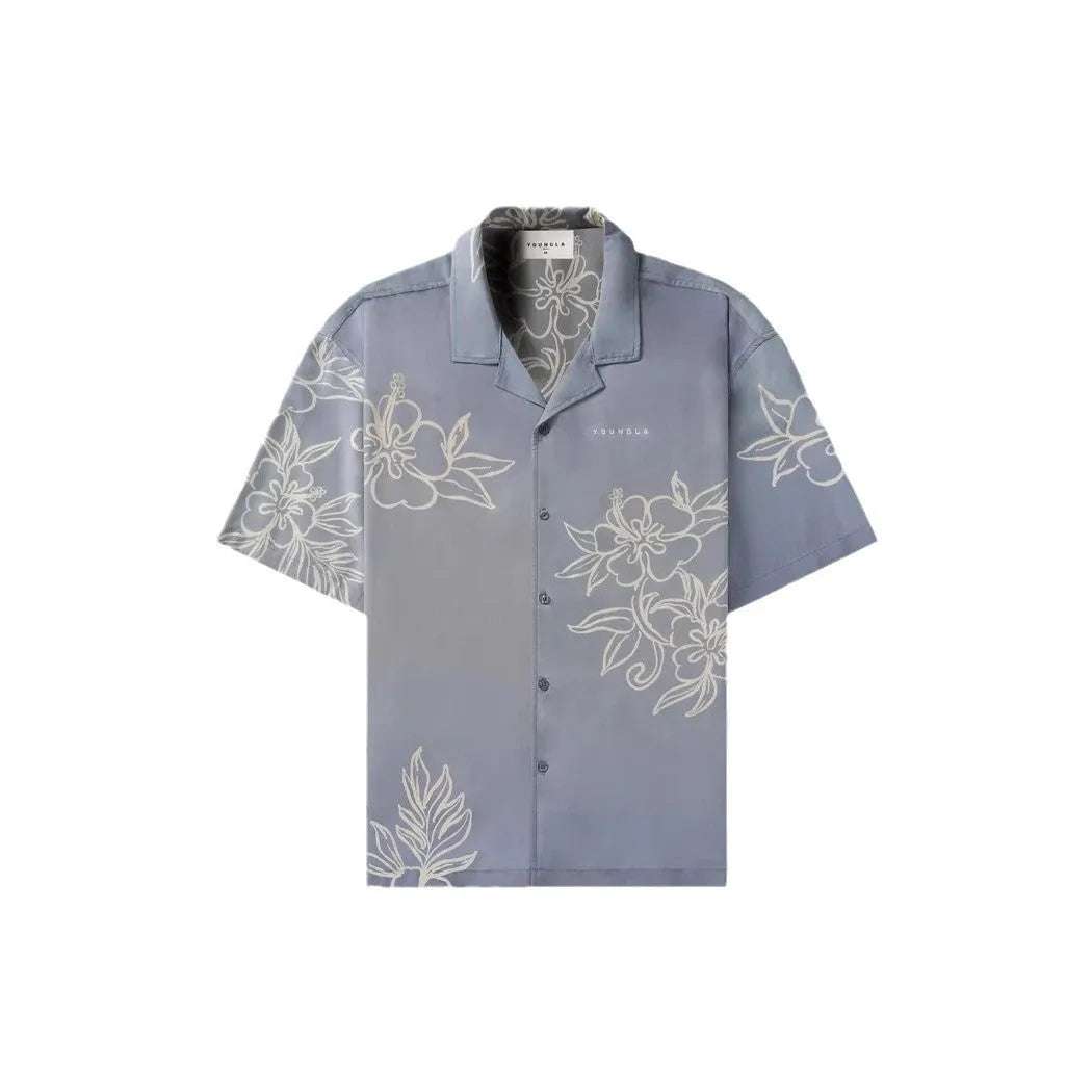 Men's loose fit printed short sleeve top in cardigan style with floral pattern