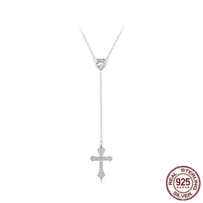 Women's 925 silver V-neck love cross necklace with O-ring chain in colour BSN384