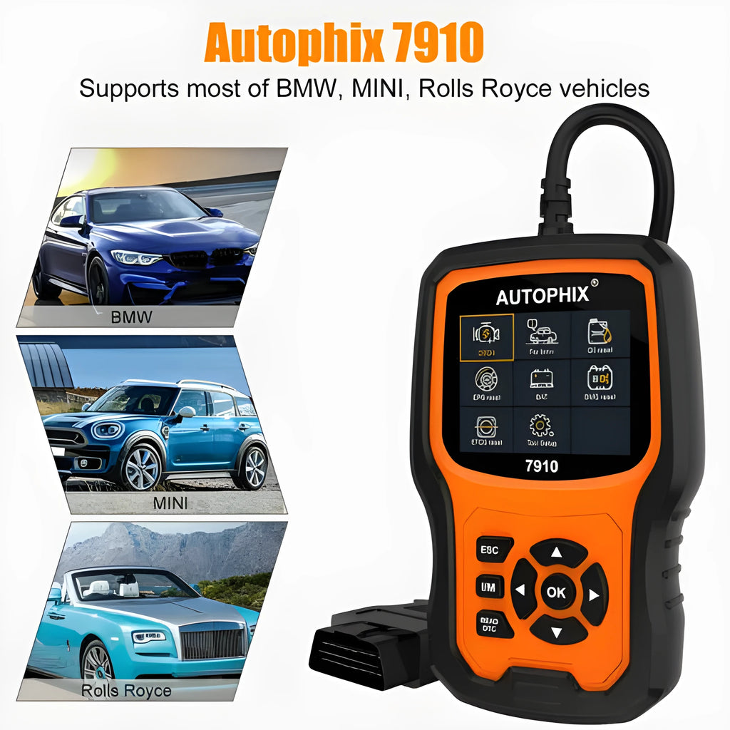 Autophix 7910 BMW diagnostic scanner tool with OBD2 connector for vehicle fault code reading