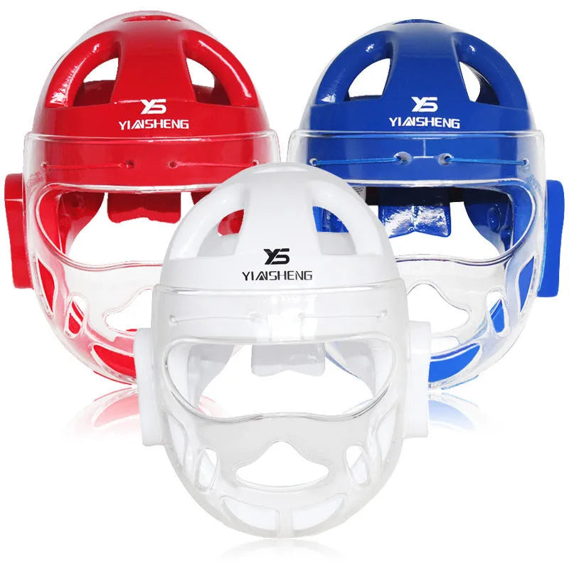 Karate helmet protective headgear for boxing training in blue, red or white colour options