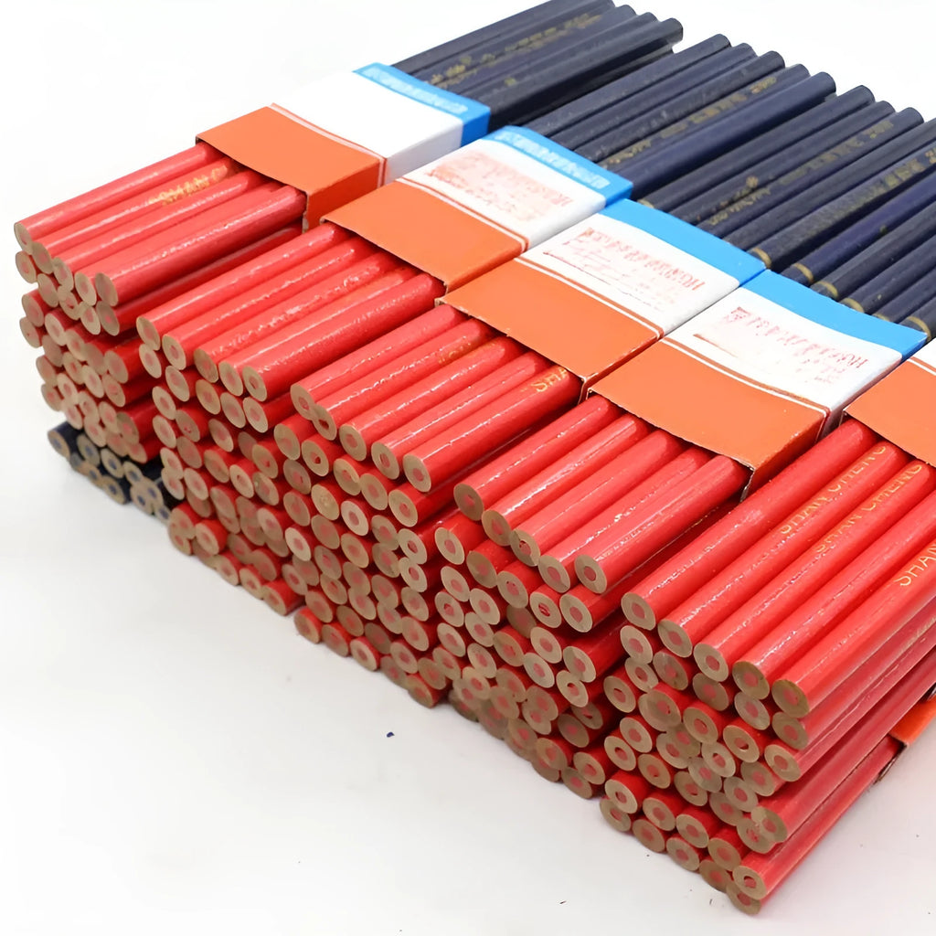 Red and blue two-colour carpenter's pencil in wooden casing, 10-piece pack