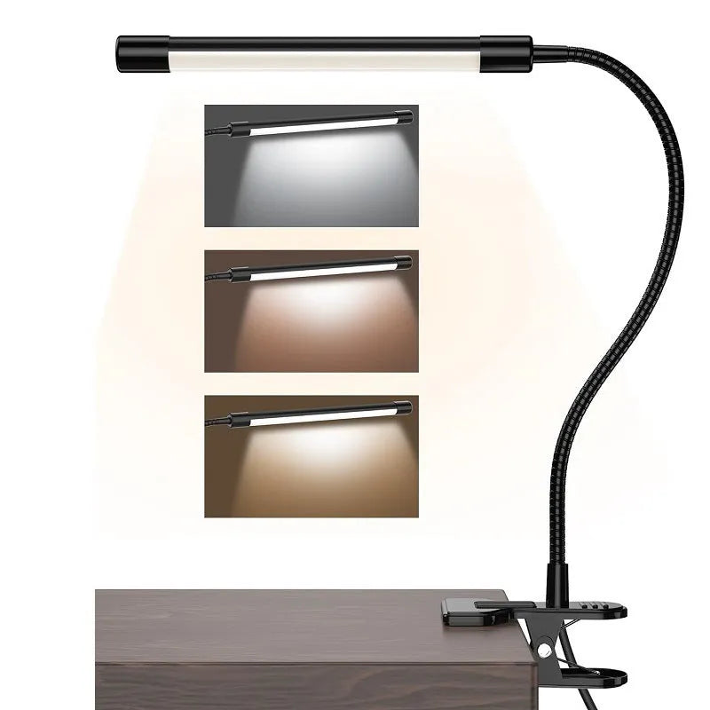 Black and white American style LED desk lamp with USB cable, 26cm long.