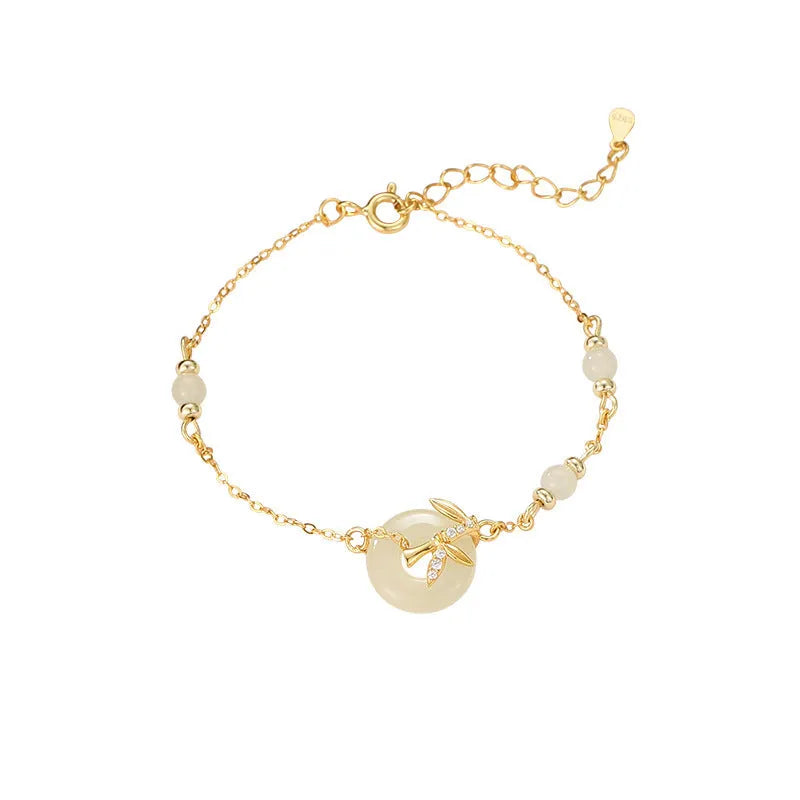 Women's Hetian Jade safety buckle bracelet in antique style with peace buckle detail