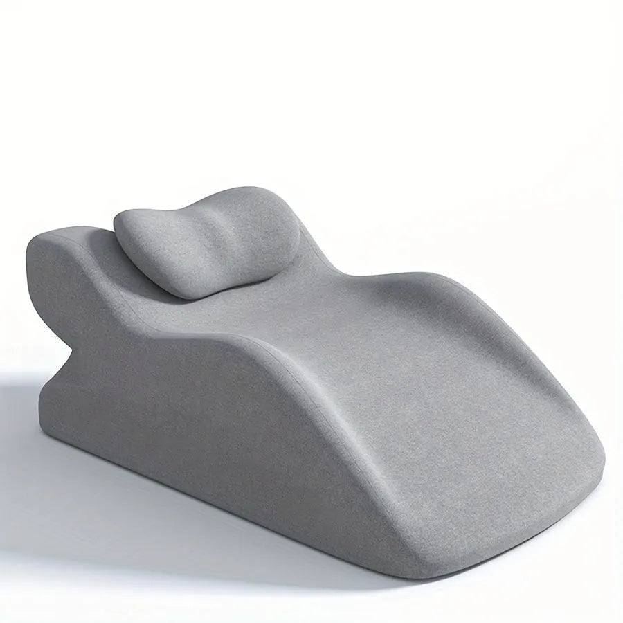 Soft prone position pillow with face cutout for reading, available in blue, gray, and green for stomach sleepers