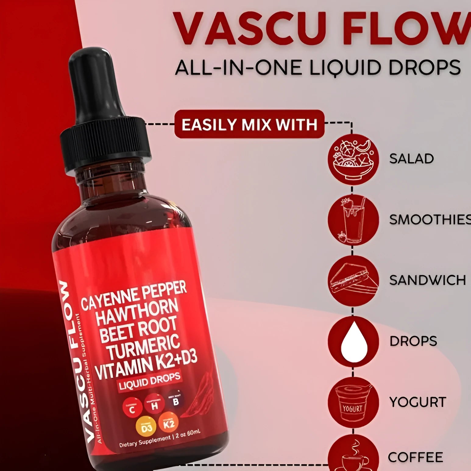 60ml bottle of Vitamin D3 K2 and hawthorn fruit liquid supplement drops