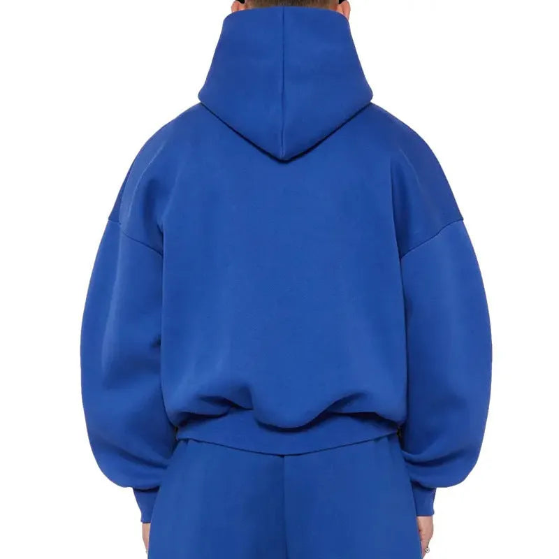 Men's grey fleece-lined cotton hoodie pullover with ribbed sleeves