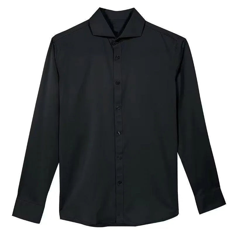 Men's black loose cardigan shirt with long sleeves in Korean slim fit style