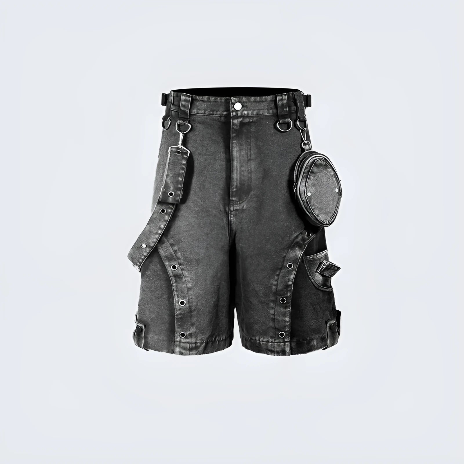 Retro high street loose fit denim shorts in washed picture colour with high waist design