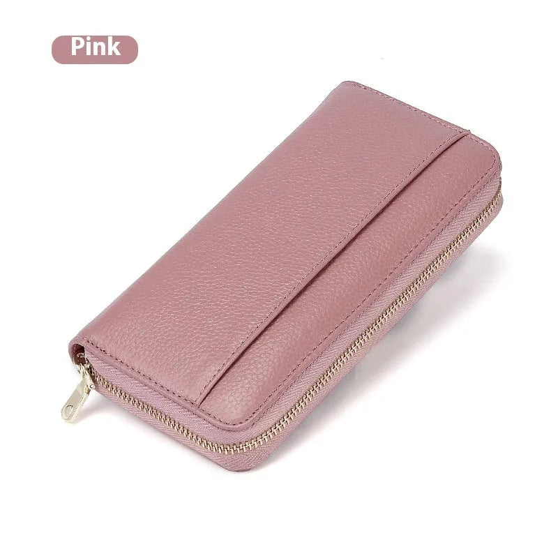 Genuine leather long wallet for women in six colours with card slots