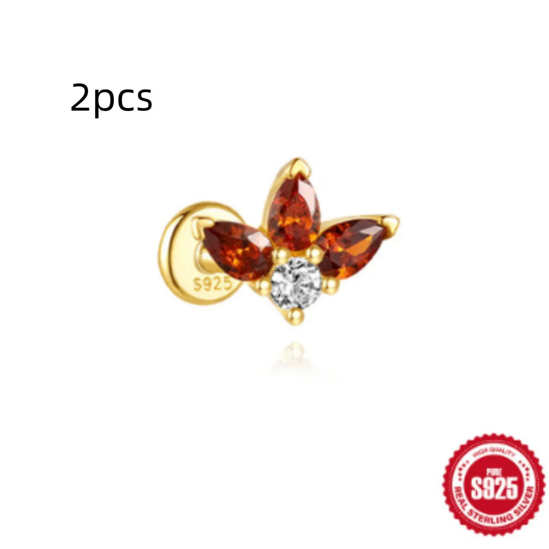 S925 sterling silver water drop earrings with flat spiral puncture detail in gold electroplated finish