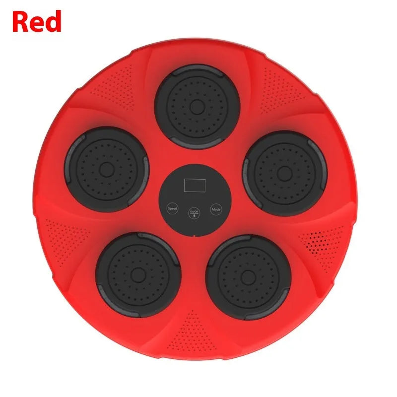 Wall-mounted smart boxing trainer with lit LED targets on black ABS plastic surface.